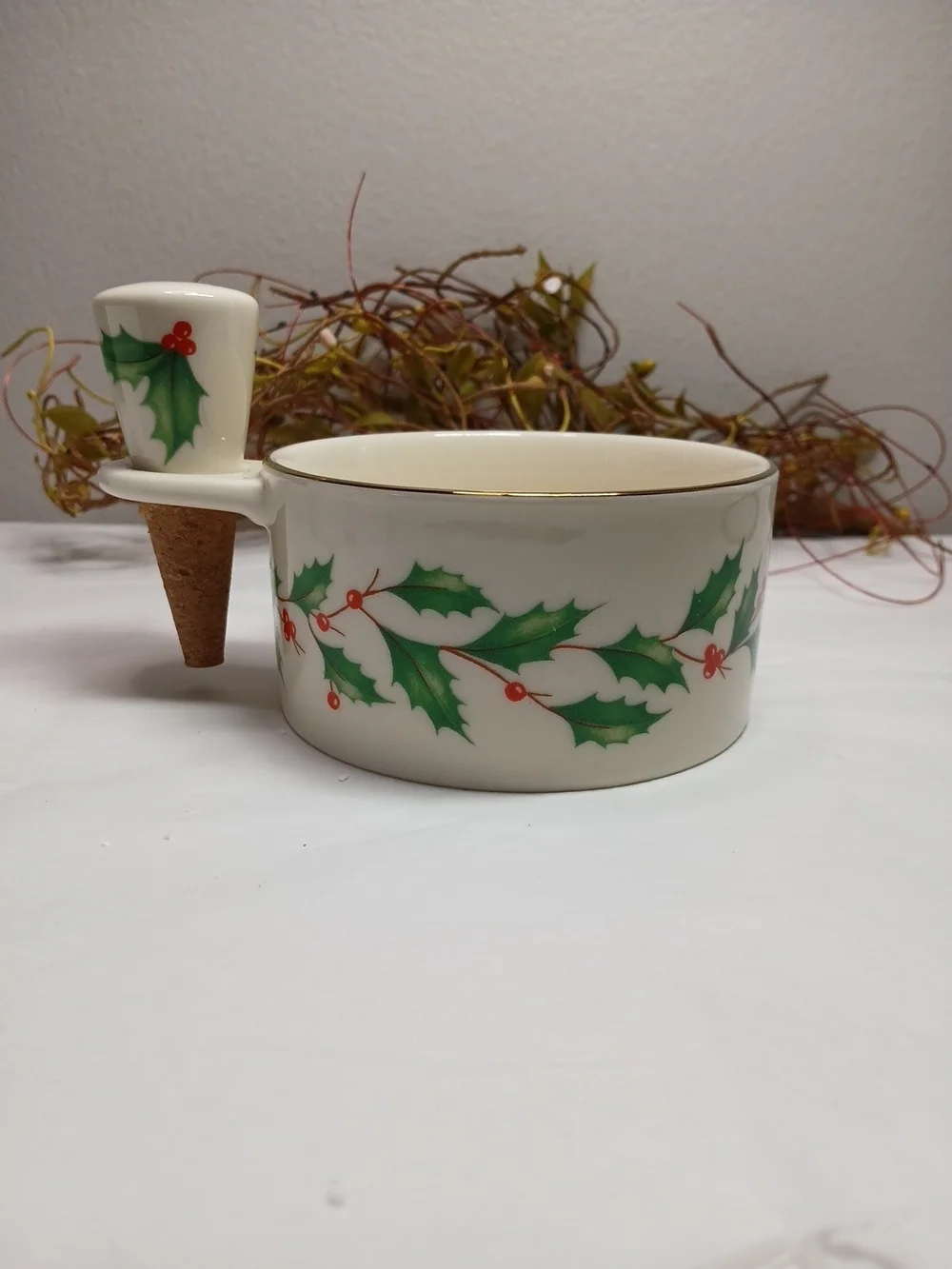 Lenox Cream, Green and Red Holiday Wine Coaster & Cork Stopper Set